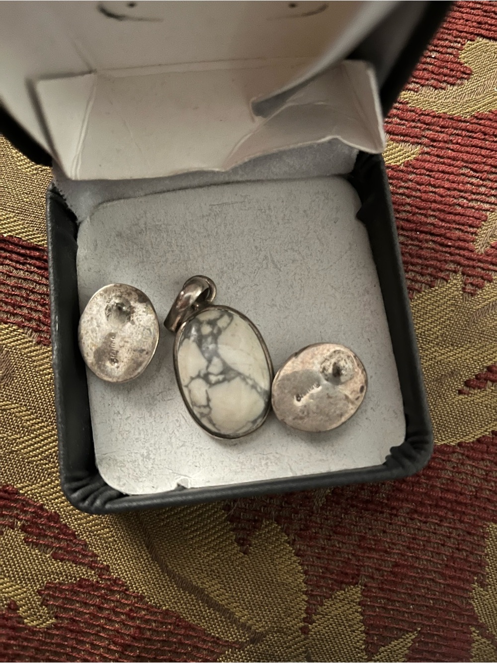 Sterling Silver White Howlite Oval Pendant and earrings